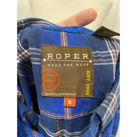Roper Men's Shirt Blue and Brown Western Wear Button-Down Flip Cuff Size Small - Picture 8 of 9